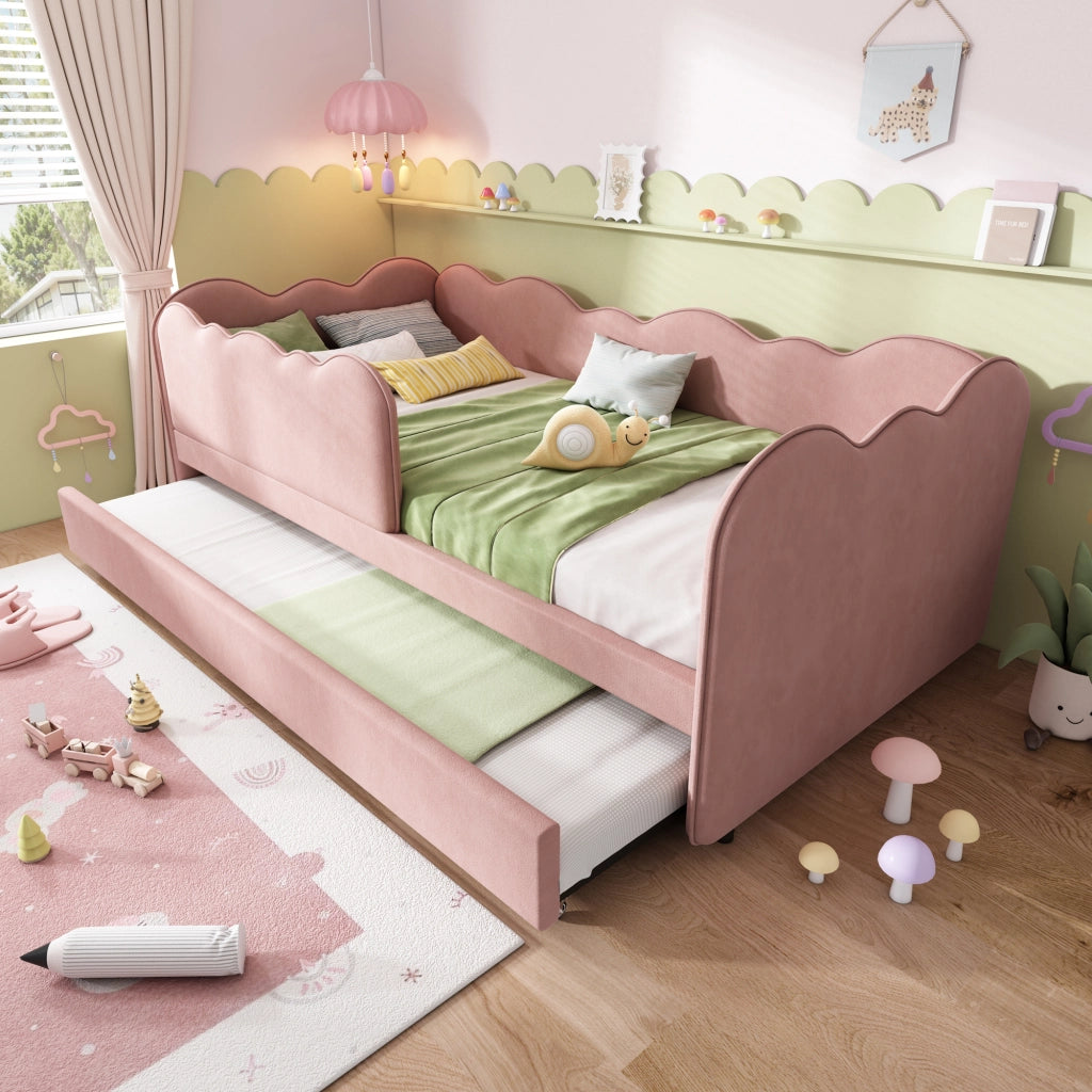 LETTO estraibile 90 x 190 cm in velluto rosa, senza materasso