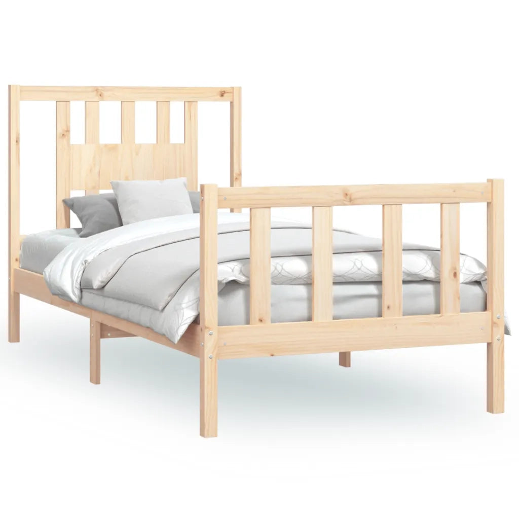 Giroletto con Testiera-Struttura Letto con testiera in Legno Massello di Pino 90x200 cm