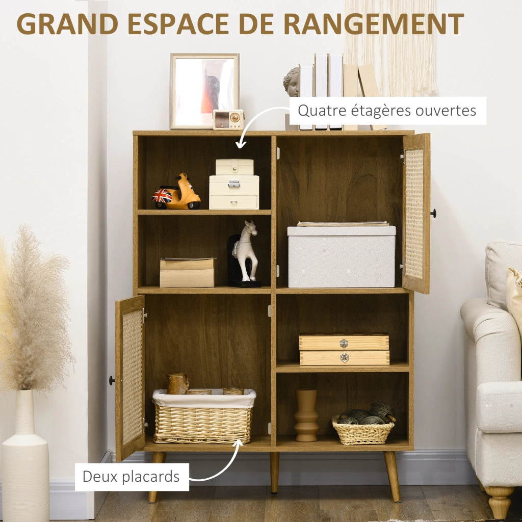 Credenza 2 ante effetto legno e cannage ¨C Xylo ¨C 90x32.5x120 cm