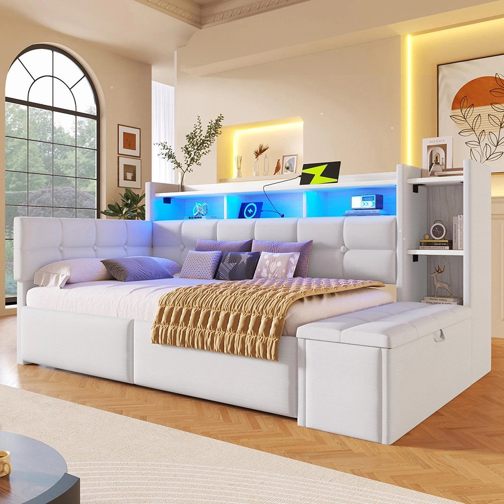 Divano letto 90x190cm?- Xylo - USB velluto bianco