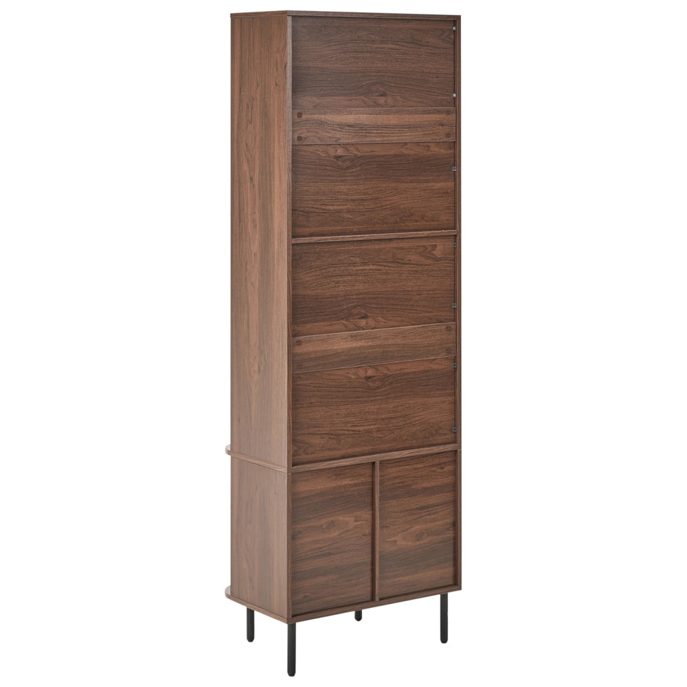 Libreria a 5 ripiani in MDF, impiallacciatura di carta, truciolato e ferro laminato, colore marrone scuro