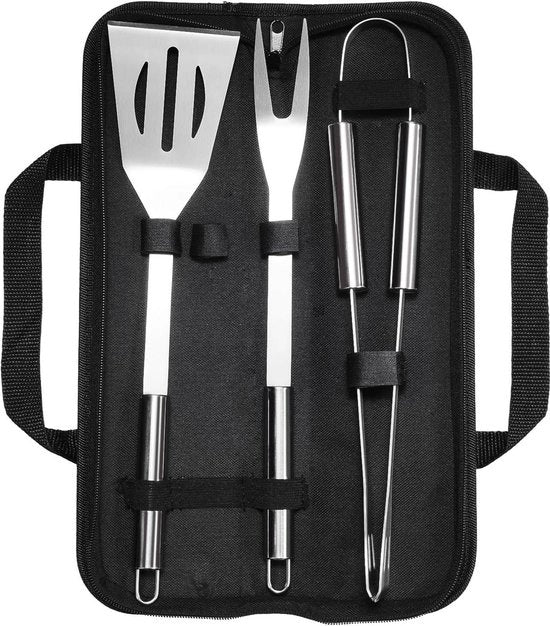 Set di accessori barbecue in acciaio inossidabile 3 pezzi - Ideale come regalo per uomini - Con pinza da griglia, forchetta da griglia e spatola da griglia - Per barbecue in giardino e in campeggio