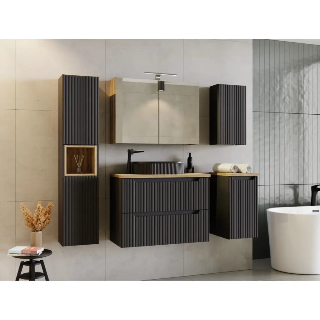 Mobile da bagno VANO - 1 porta - Nero opaco - L20 × P39 × H57 cm - Da appendere