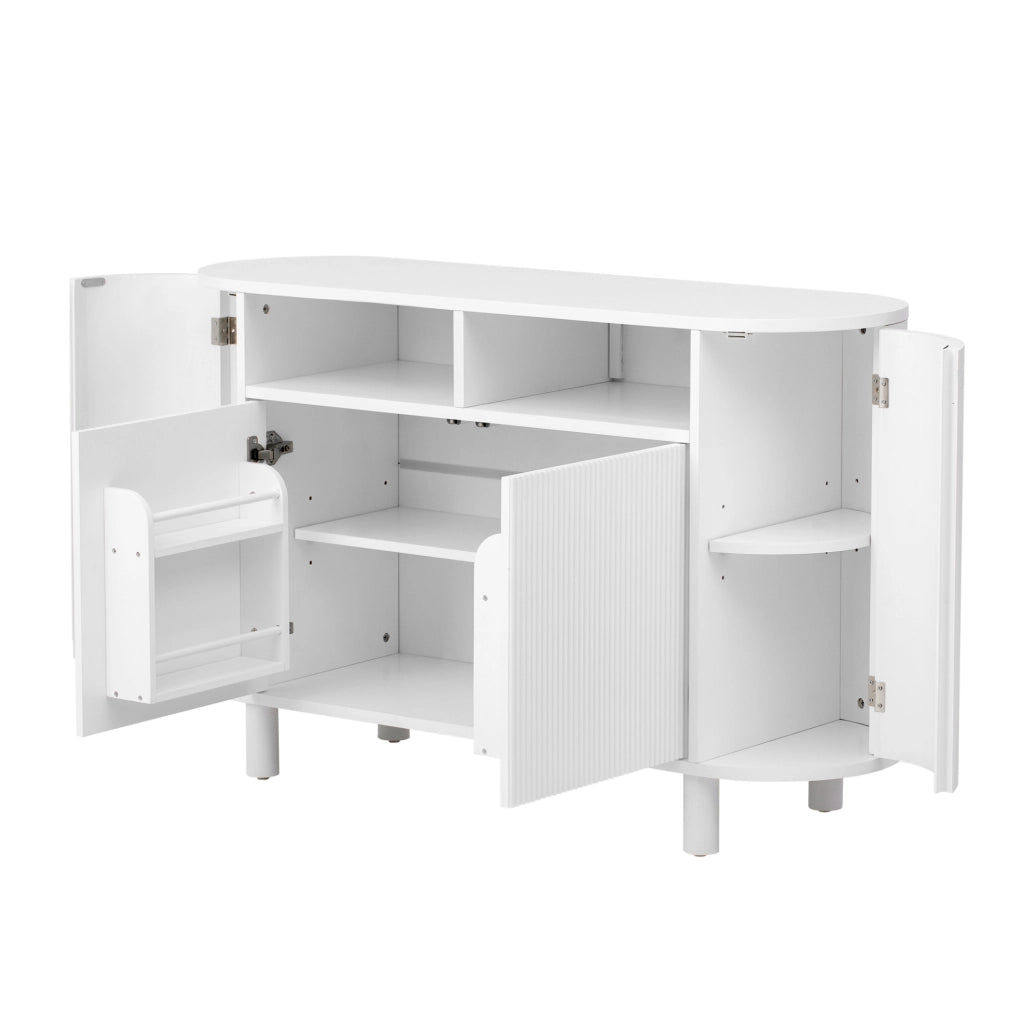 Sideboard 120x38x77 cm con vano ad arco e ripiani regolabili in MDF bianco