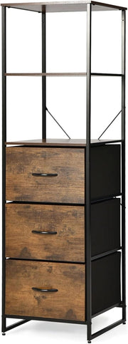 Mobile Bagno Salvaspazio, Armadietto Portaoggetti Stile Industriale con 3 Cassetti, Alta Torre di Stoccaggio, Libreria, Adatto per Cucina, Soggiorno, Camera, 43 x 39 x 156 cm