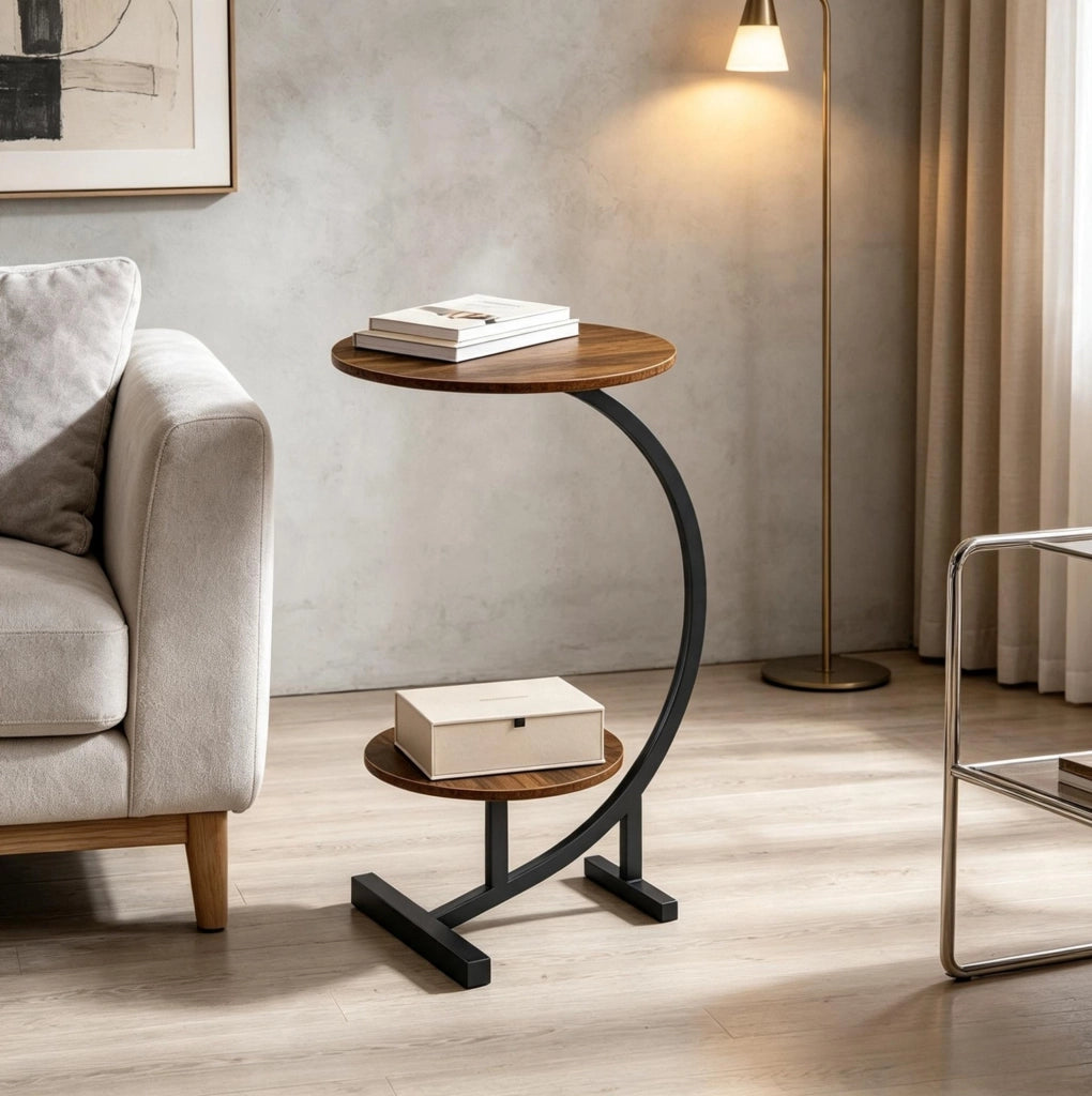 Tavolino laterale a 2 ripiani ?40/30 x 66 cm in MDF e metallo marrone rustico