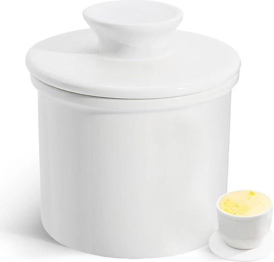 Vasetto ceramico per burro - Contenitore rotondo per burro spalmabile - Bianco