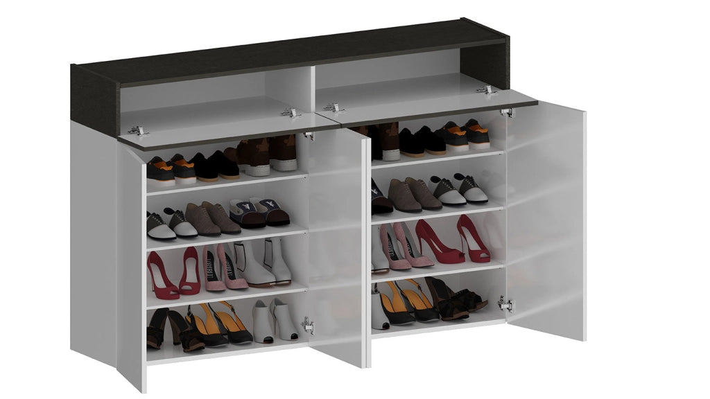 Scarpiera 4 Ante e 2 Ripiano a Ribalta 152x35x100 cm Savona 4A 1R Bianco Opaco/Grigio Ardesia
