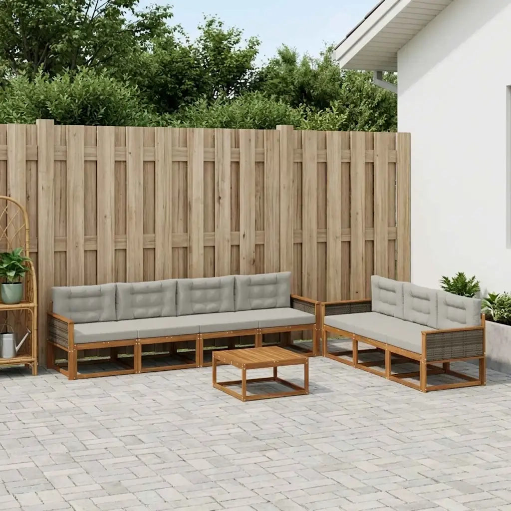 Set di divani da esterno 8 pcs Naturale e Grigio chiaro