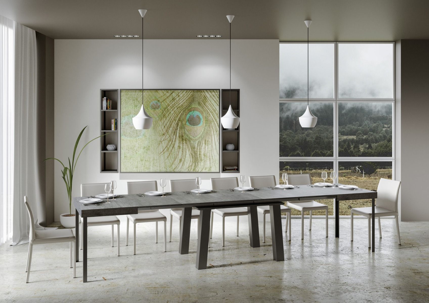 Tavolo Allungabile 140-400x90x77 cm Bridge Cemento Telaio Antracite