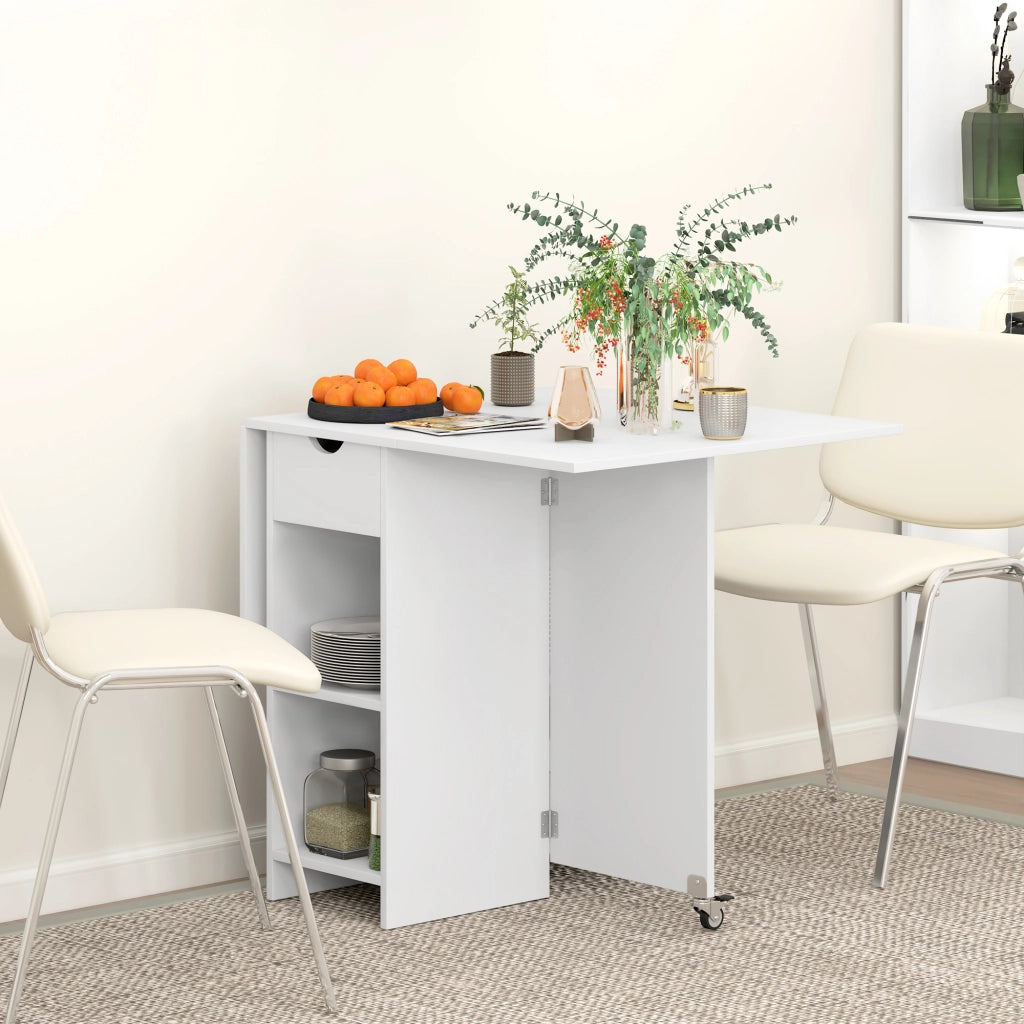 Tavolo da pranzo pieghevole allungabile con ruote e ripiano ¨C Zephmum ¨C Bianco