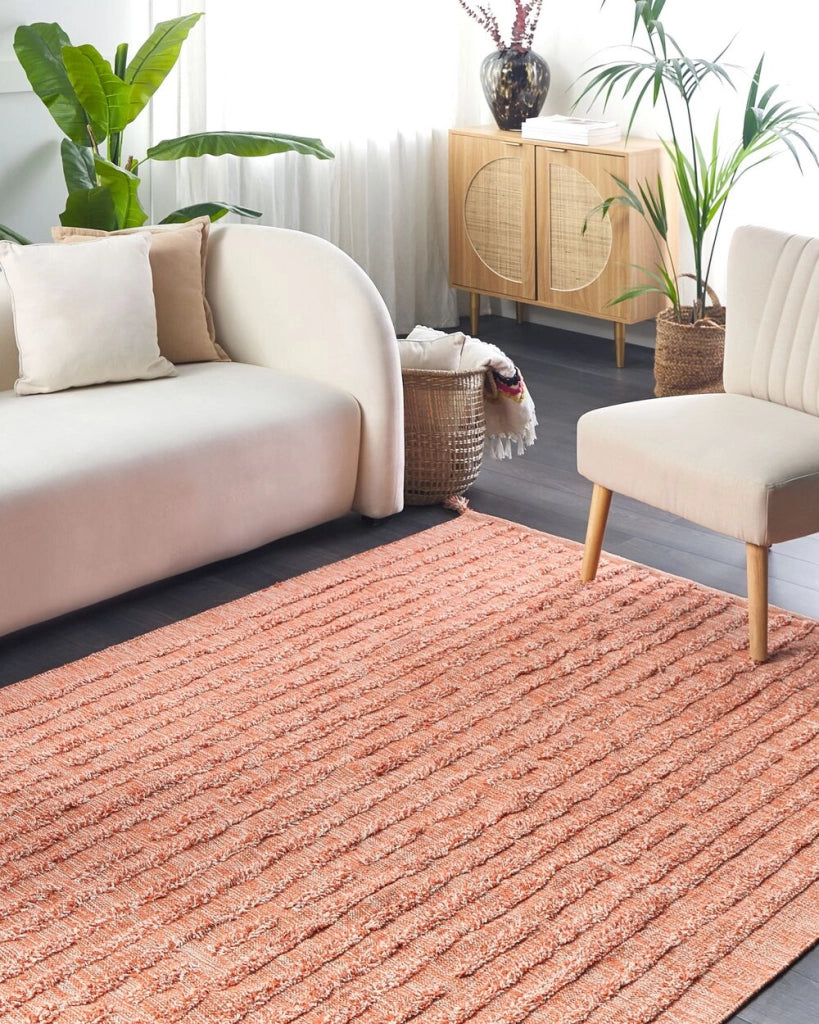 Tappeto in cotone con motivo semplice arancione 160 x 230 cm camera da letto soggiorno