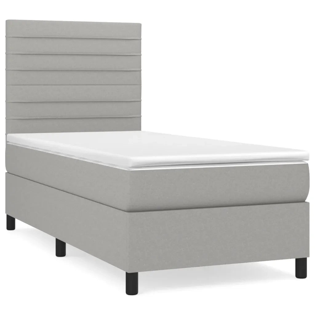 Letto singolo | Letto per adulti | Giroletto a Molle con Materasso Grigio Chiaro 90x200 cm Tessuto