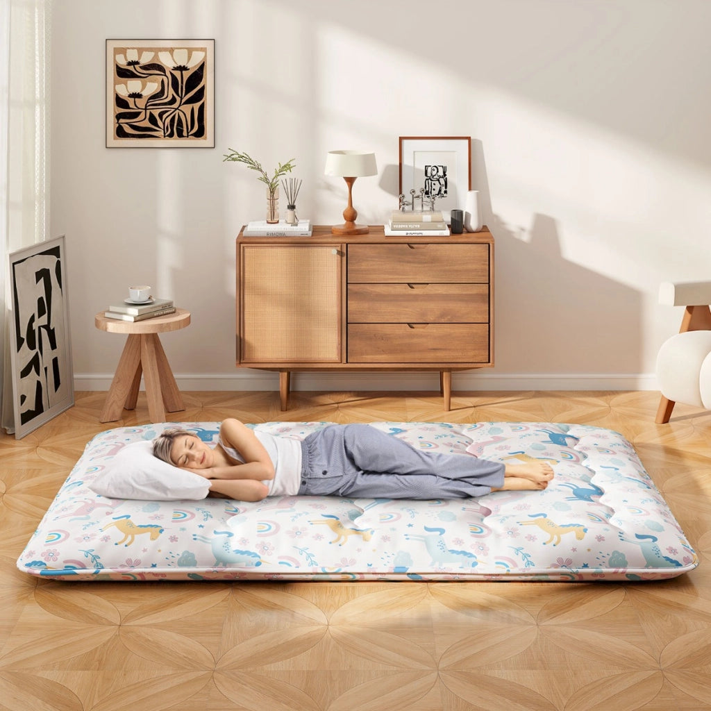 Materasso futon portatile con copertura lavabile sacca da trasporto, Tappeto arrotolabile per pavimento 140cm Colorato-Materassi e basi letto