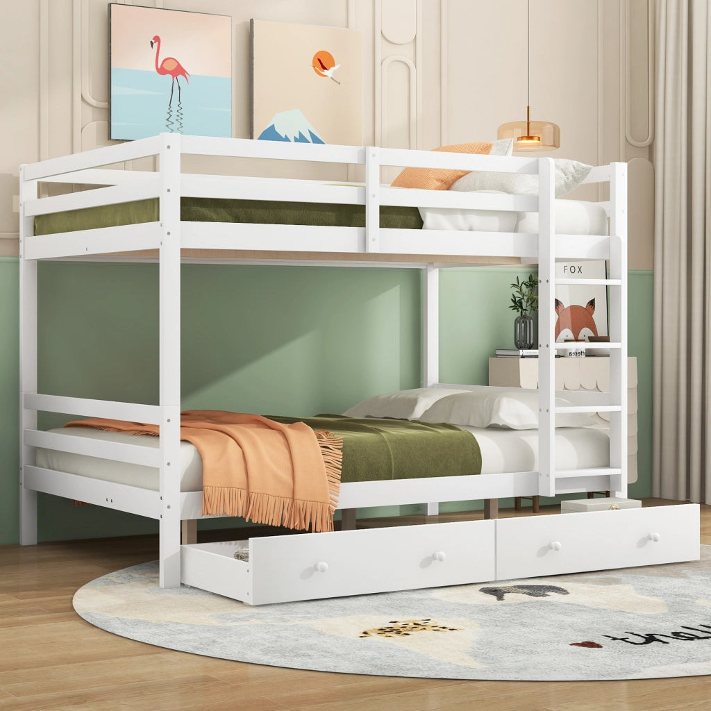 LETTO a castello 140x200 cm in pino e MDF bianco con materasso incluso