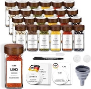 Scatole per erbe quadrato 24 pezzi - coperchio in legno di acacia - scatole per erbe integrate - 320 etichette per erbe - struzzo per erbe - 120 ml - scatole per erbe in vetro di borosilicato di alta qualità