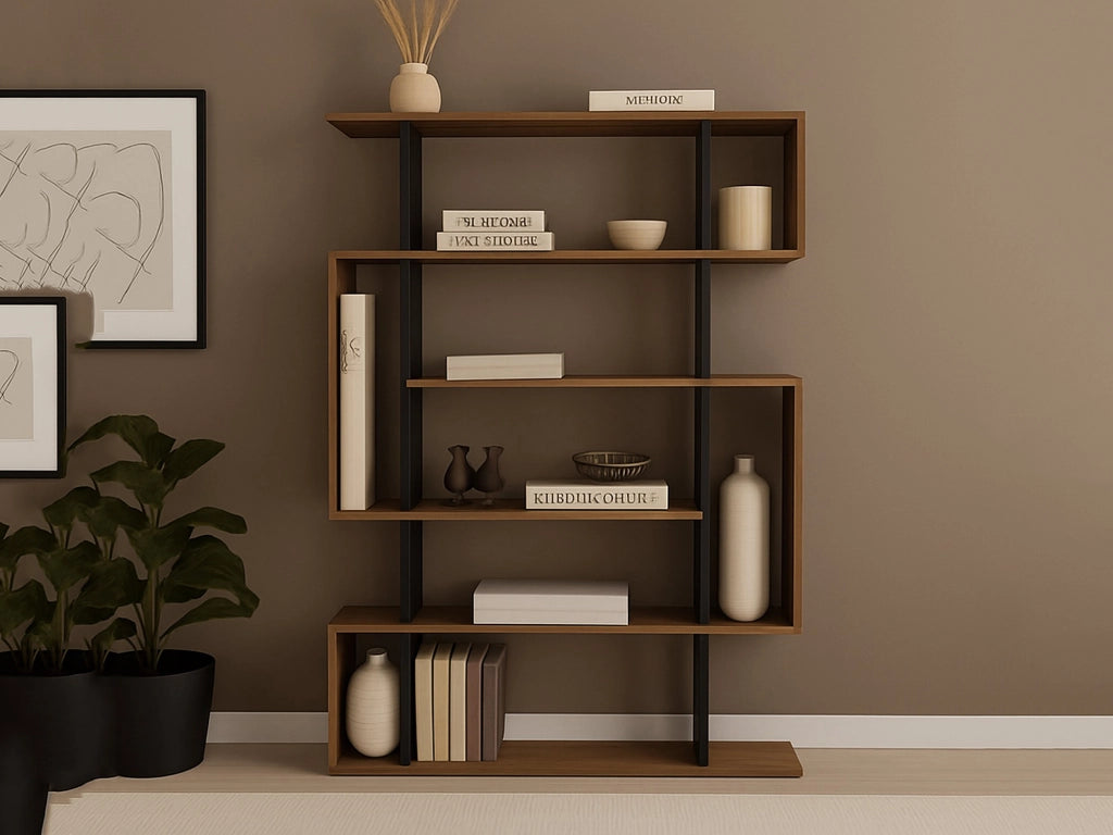 Libreria Agamermis, Scaffale da ufficio, Mobile portalibri, Biblioteca, 110x26h161 cm, Quercia e Antracite