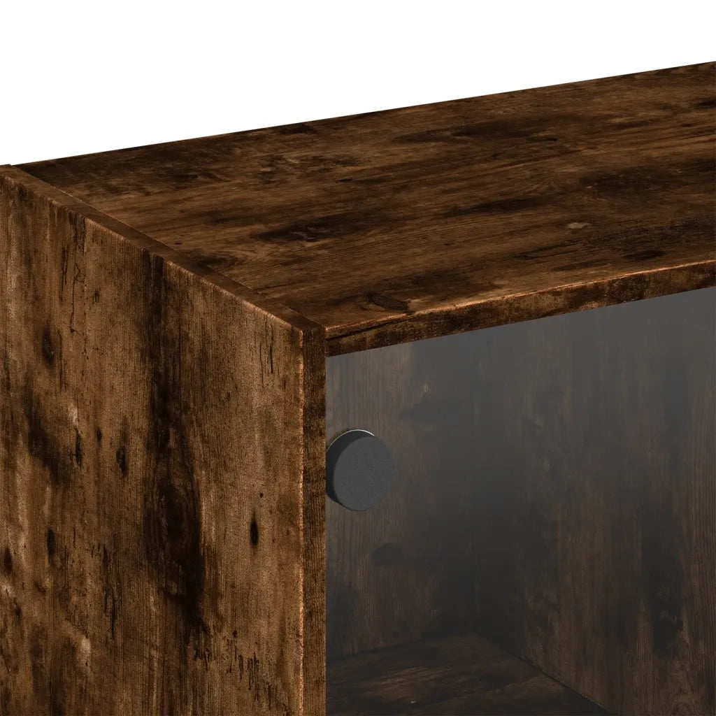Armadietto a Muro | Mobile a Muro con Ante in Vetro Rovere Fumo 102x37x35 cm