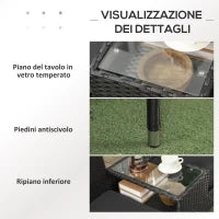 Divanetto per Esterni 2 Posti con Tavolino da Caffè, in Acciaio e Rattan PE, 137x59x82 cm, Nero
