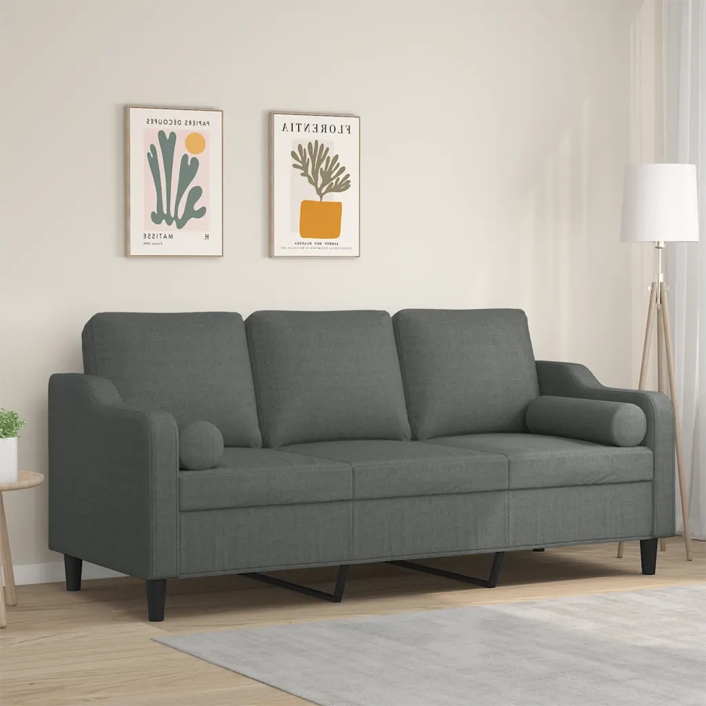 Divano | Divano da soggiorno | Sofa a 3 Posti con Cuscini Grigio Scuro 180 cm in Tessuto