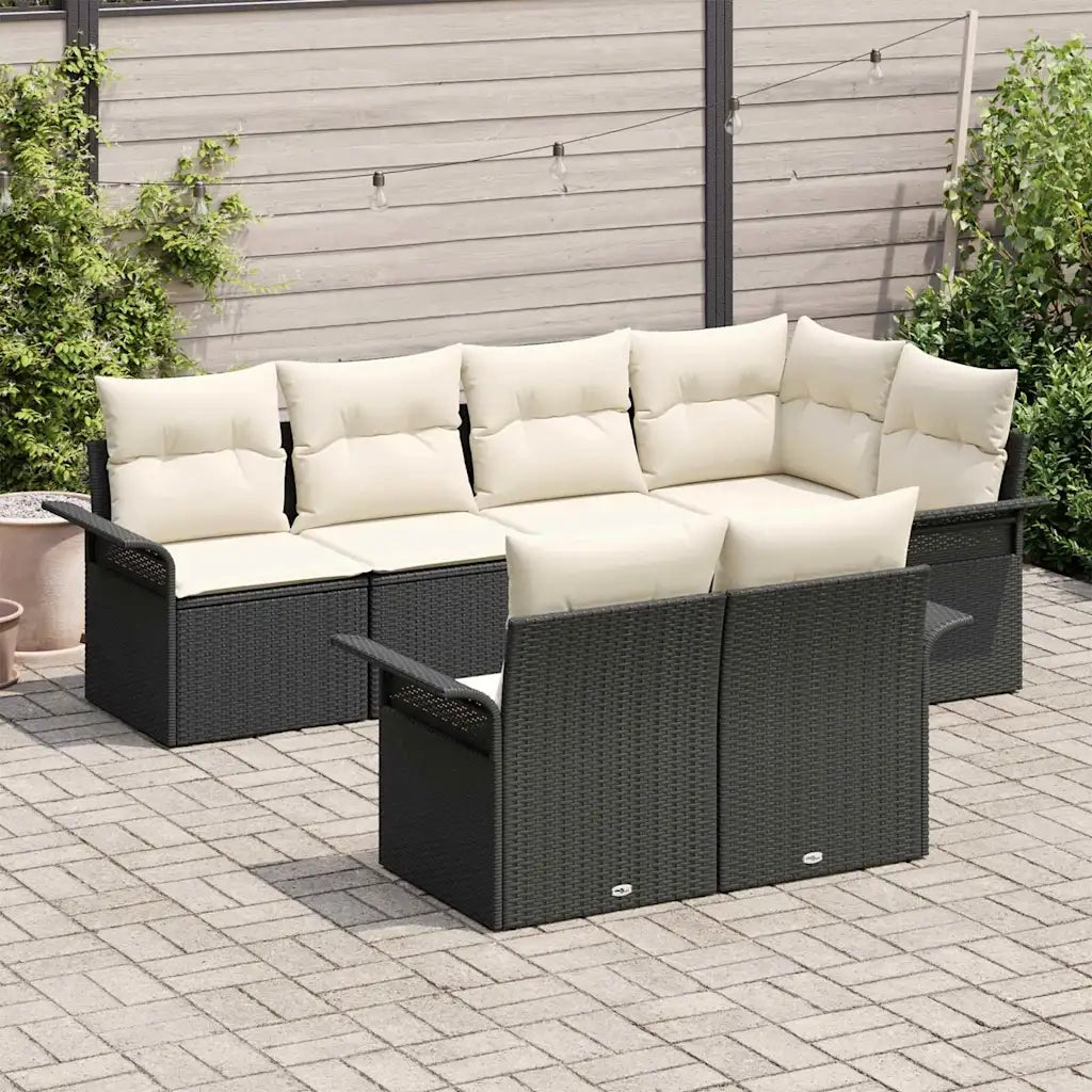 Set Divano da Giardino con cuscino 7 pcs Nero Poly Rattan 3354066