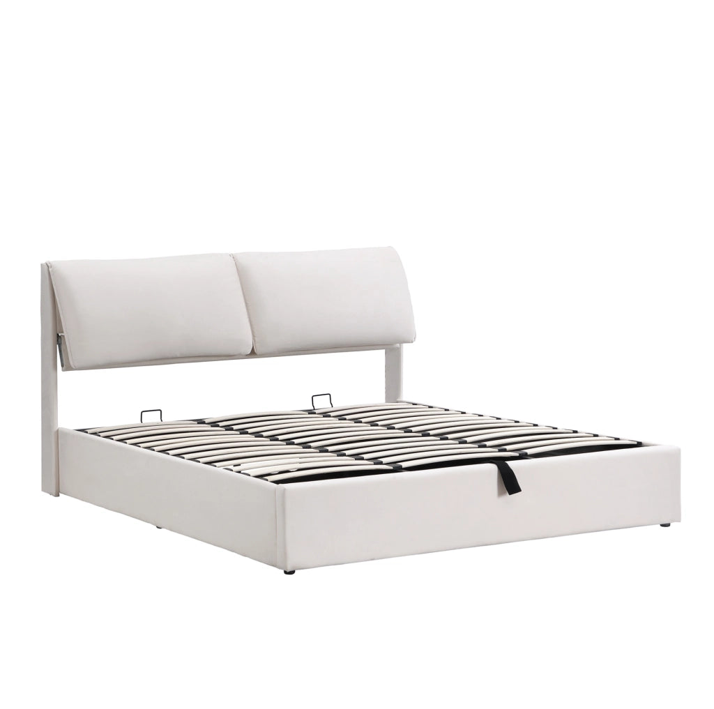 Letto imbottito 160x200 cm con contenitore; 3 cassetti; alzata idraulica; velluto beige