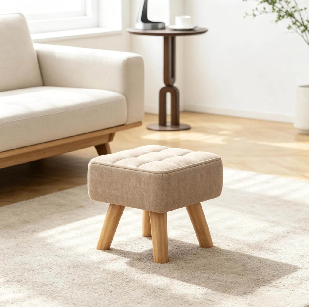 Pouf 27x27x26 cm imbottito in lino marrone chiaro