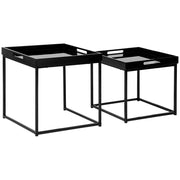 Easycomfort Set da 2 Tavolini da Caffè Impilabili con Finitura Lucida e Telaio in Acciaio, Nero