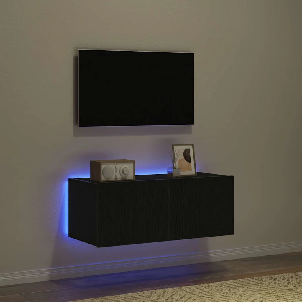 Mobile TV da parete-Mobile TV a Muro-Credenza TV Rovere Nero 80 x 35 x 31 cm