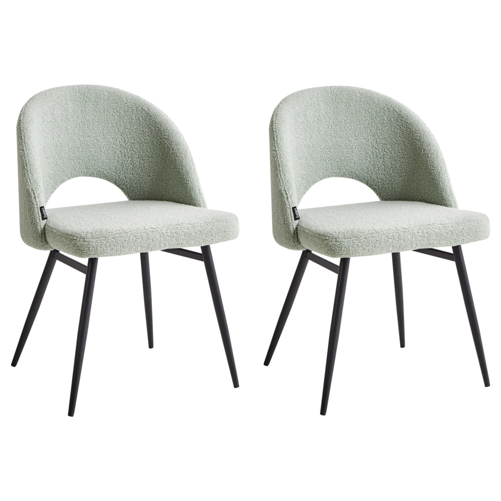 Set di 2 sedie da pranzo tessuto bouclè verde chiaro e metallo braccioli gambe in metallo moderna industriale
