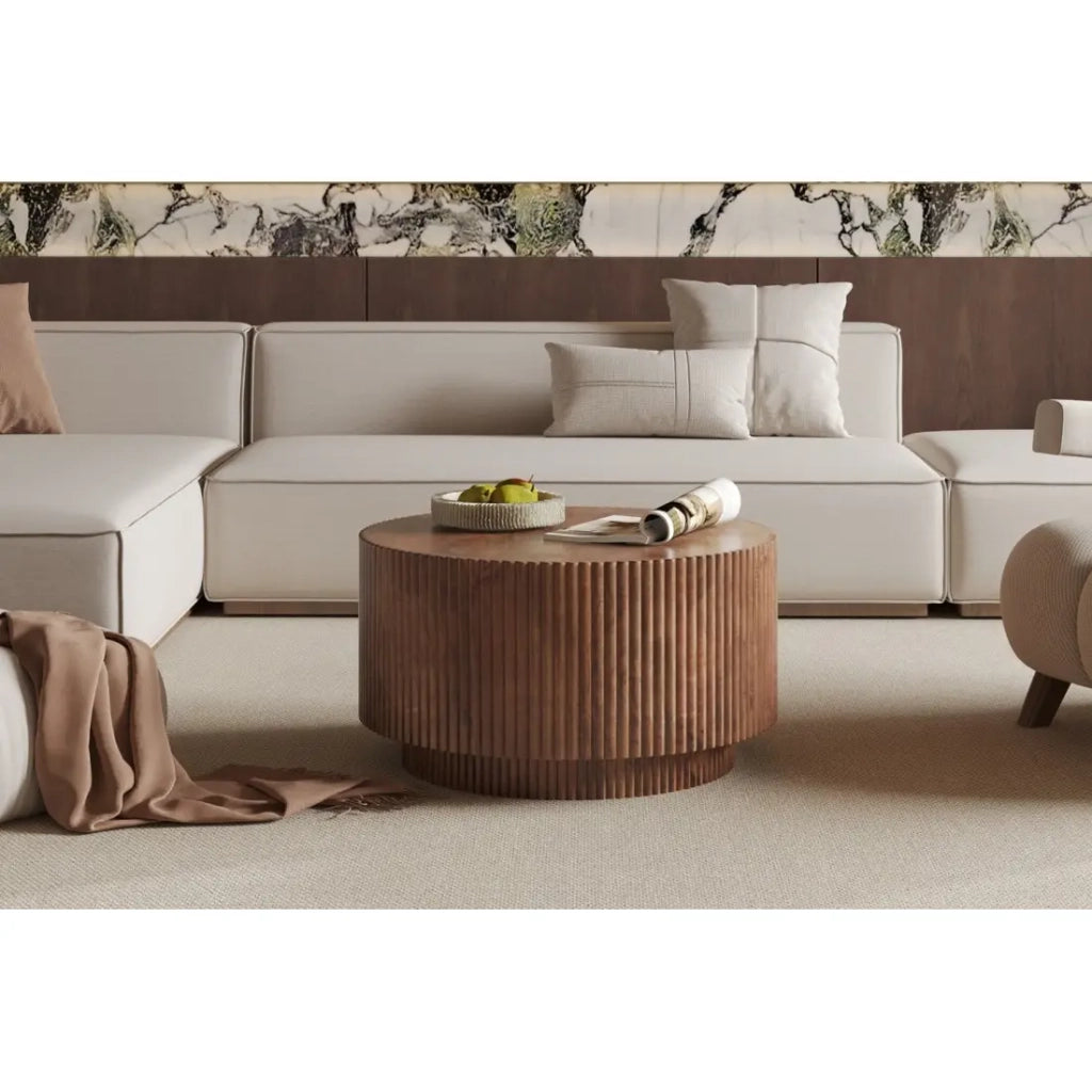 Tavolino TALVORA – Legno massello di mango – Tavolino rotondo Ø70 cm – Design naturale e autentico