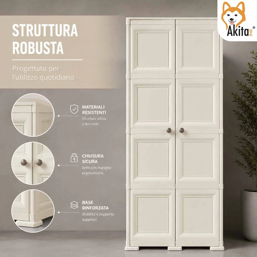 Akitaink Armadio Portascope Omnimodus con 4 Ripiani Panna