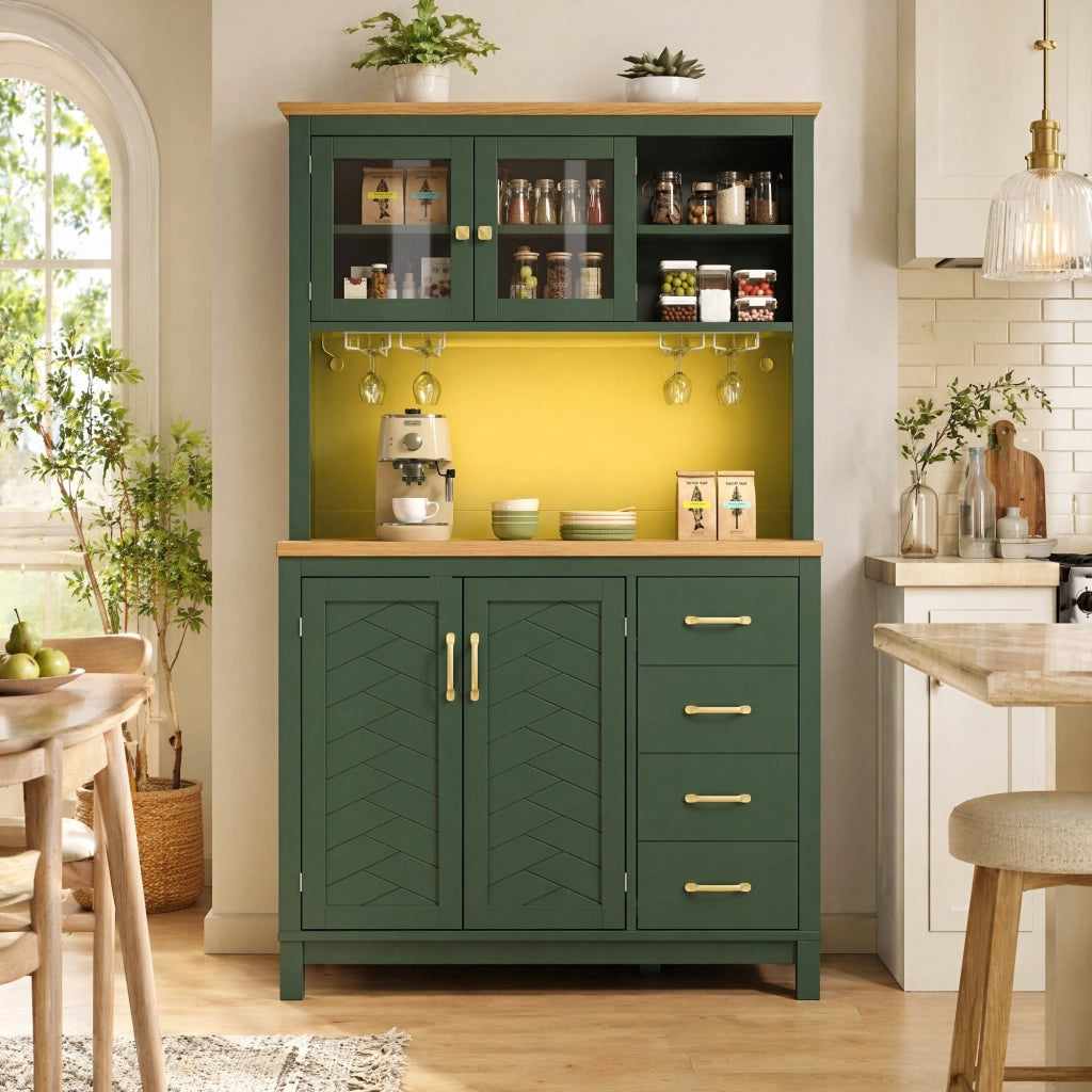 Credenza con LED e vani interni in MDF e metallo verde per cucina e soggiorno moderno 105,5 × 40 × 180 cm