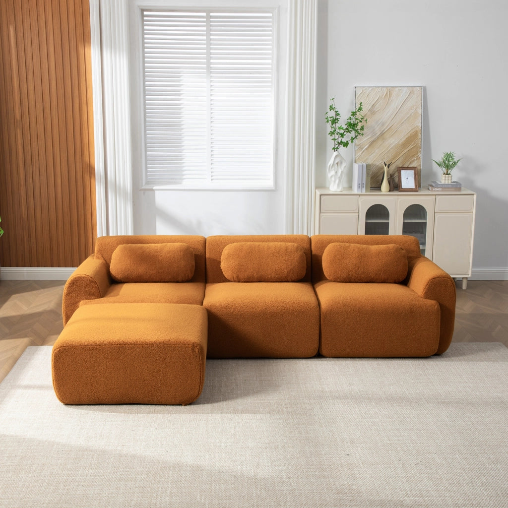 Divano modulare in ciniglia 3 posti 271x177x71 cm caramello