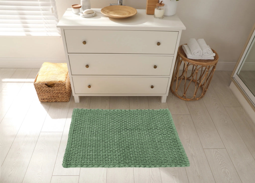 Tappeto Bagno Doccia Antiscivolo In Microfibra Super Assorbente Osaka - Parure 3 Pezzi - Verde
