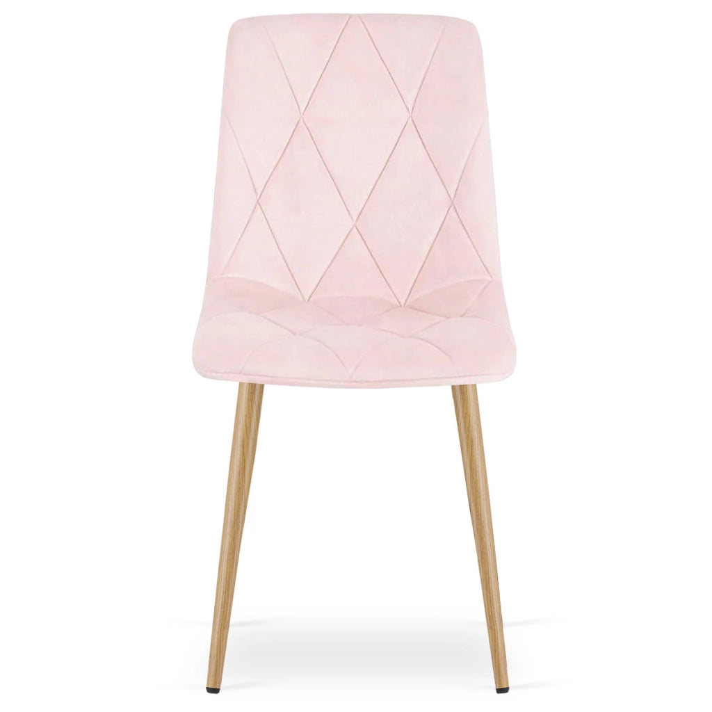 Set di 2 sedie Libra in velluto rosa chiaro con gambe effetto legno