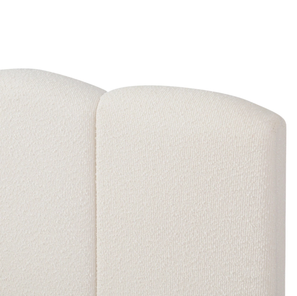 Letto matrimoniale con contenitore 180x200 cm; testiera imbottita in bouclé bianco con LED
