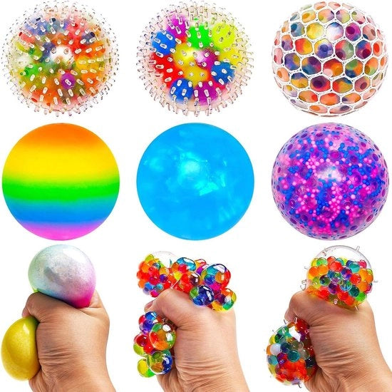 Sfere di stress - 6 pezzi, sfere di stress in mesh con perle d'acqua