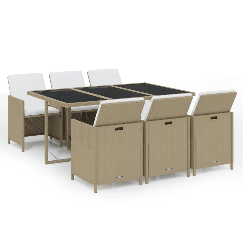 Set da Pranzo da Giardino 7 pz con Cuscini in Polyrattan Beige 3095542