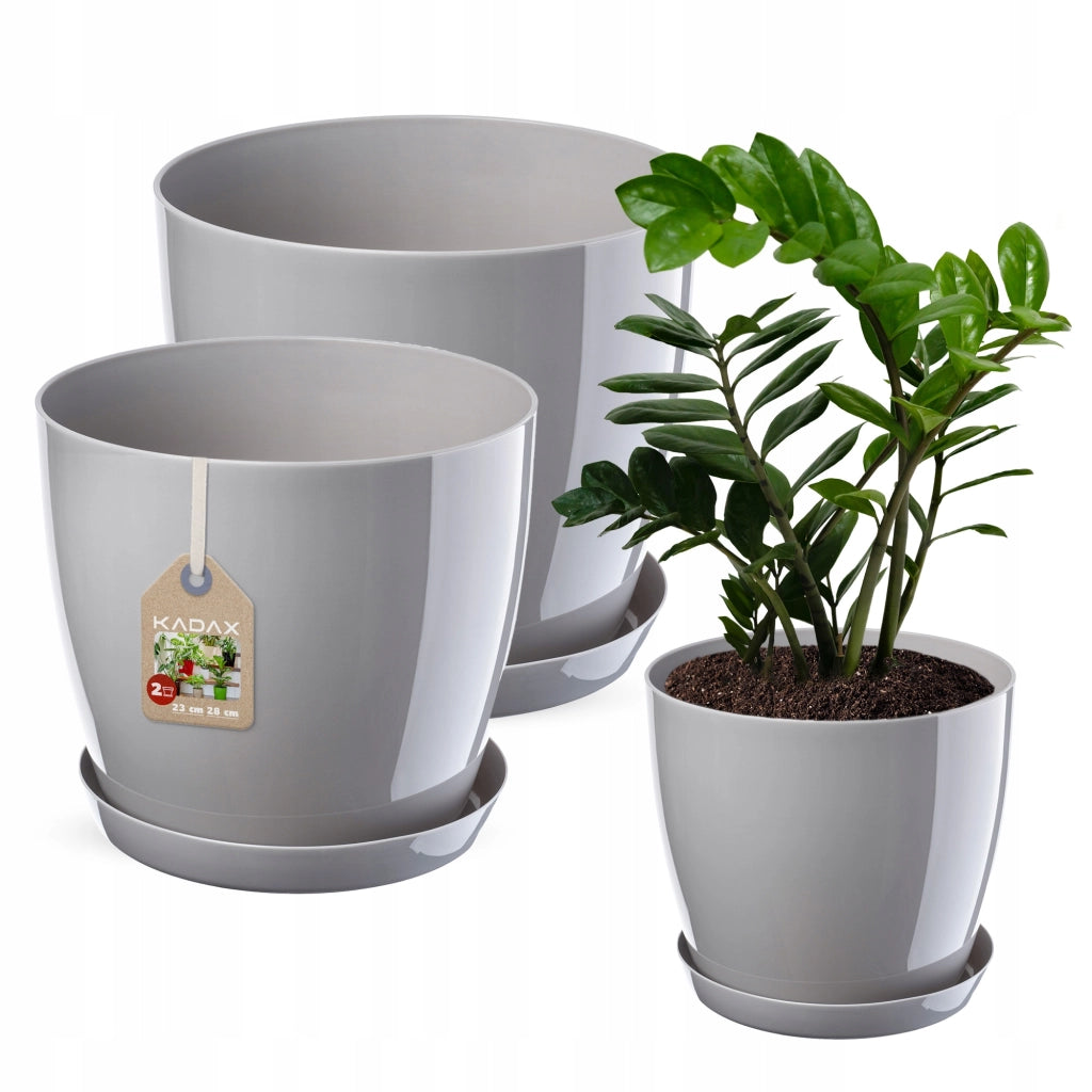 Vaso da fiori KADAX, fioriera, coperchio, 23+28 cm, supporto per fiori, plastica grigia, 2 pezzi.