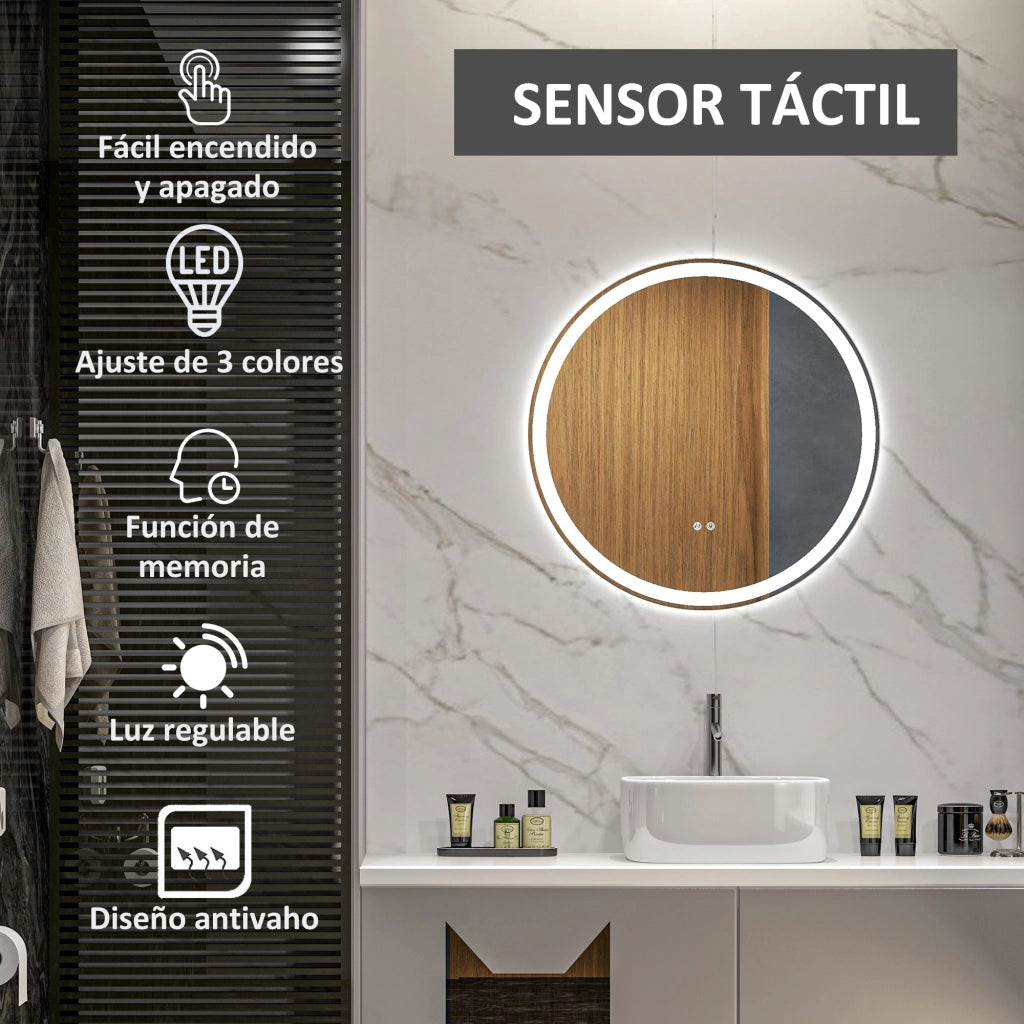 Specchio da bagno con luci LED ¨C zephmum ¨C rotondo ?60 cm, antivaho, memoria