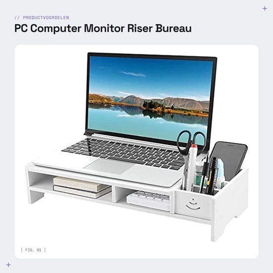 Altezza per Monitor 48 cm - Monitor Elevatore - Stand per Laptop - Organizzatore per Scrivania - Cassetti di Stoccaggio - Progettazione Resistente allo Sfregamento - Supporto per Monitor