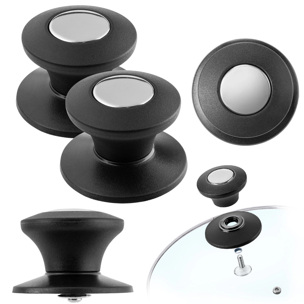 Pomello per coperchio KADAX, pomello per coperchio pentola, pomello per padella, nero, 2 pezzi