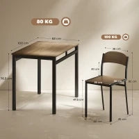 Set da Pranzo da 5 Pezzi con 1 Tavolo Rettangolare 100x63x76.5 cm e 4 Sedie 45x40x82 cm, in Acciaio e MDF