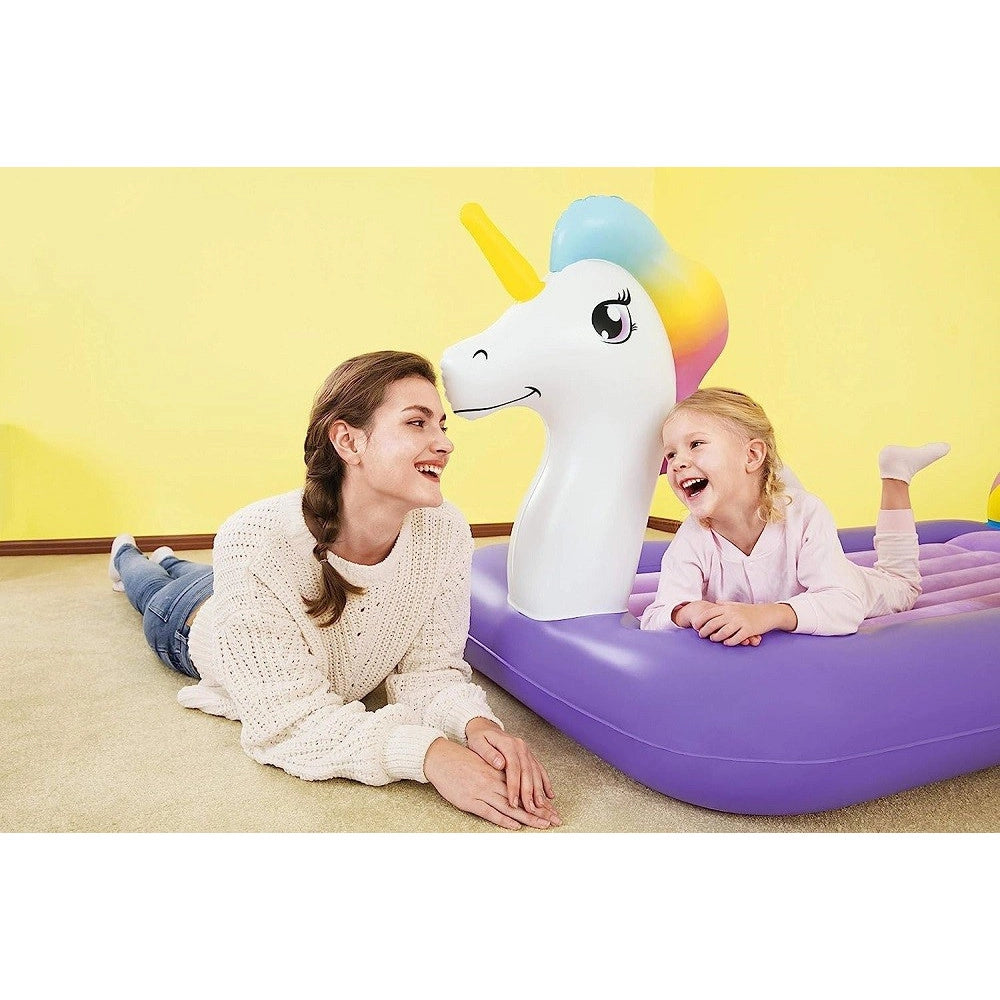 Trade Shop - Lettino Gonfiabile Per Bambini Unicorno 196x104x84 Cm Materasso Floccato 67713 -