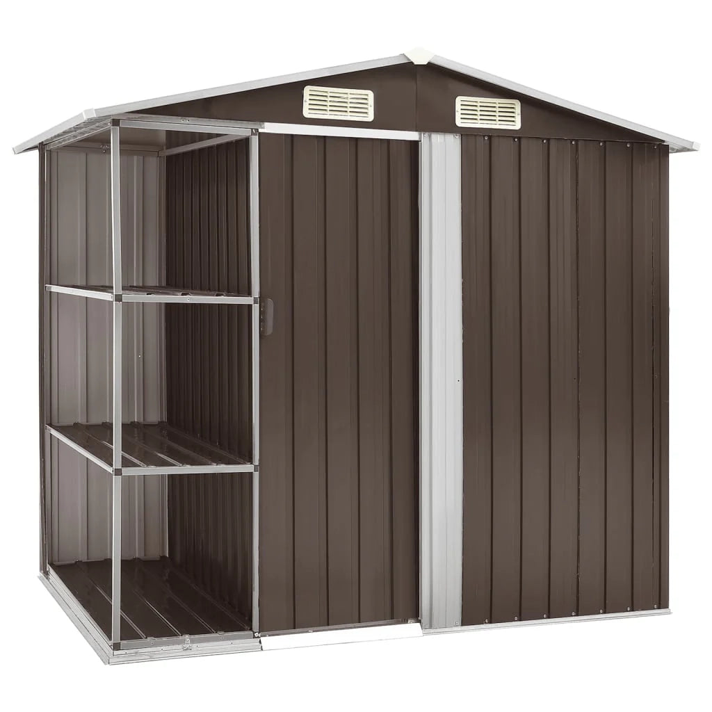 Casetta da giardino cabina ripostiglio casetta da esterno robusta casetta per attrezzi con ripiano 205 x 130 x 183 cm ferro marrone 02_0022224