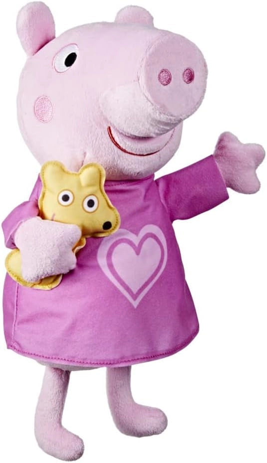 Peppa Pig Peppa Ninna Ninna - Peluche canto con orso, 3 canzoni, 3 frasi,Hasbro,Eta 18 + mesi