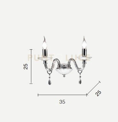 APPLIQUE LIVIA 2 LUCI TORTORA- TRASPARENTE E CROMO ATTACCO E14 L.35CM