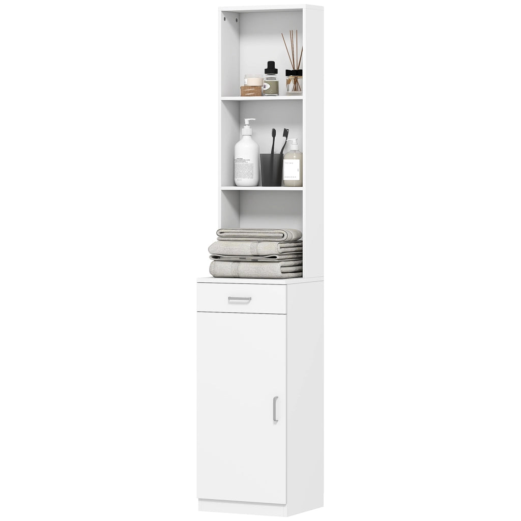 Armadietto Bagno Alto Stretto con Cassetti e Ripiani ¨C zephmum ¨C Bianco Truciolato 30x30x