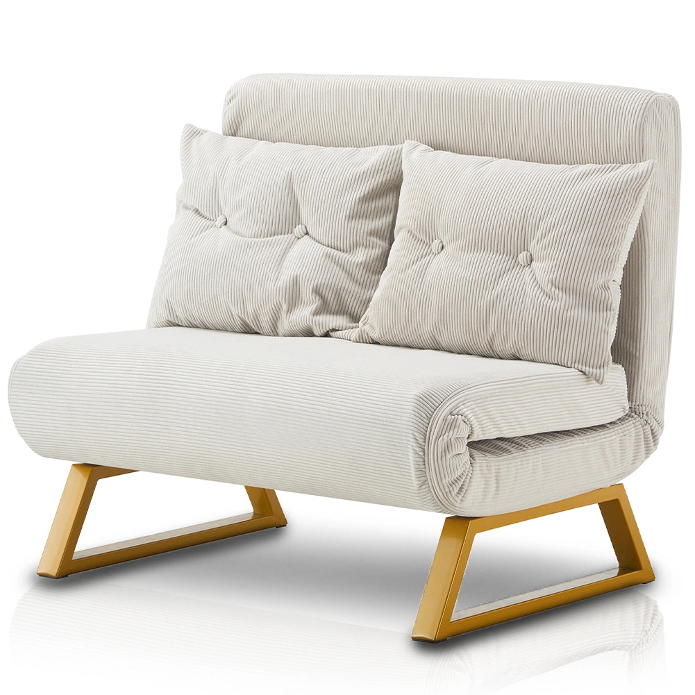 Poltrona Letto Reclinabile 2 Posti Chaise Lounge in Velluto Convertibile Crema